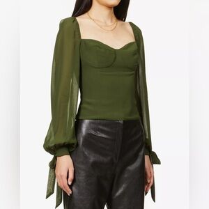 Reformation Sawtelle Sweetheart Blouse Green Puff Sleeve Size 4
